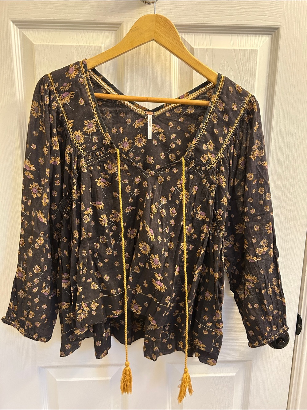 Free People Brown Floral Tunic with Mustard and Lilac Details